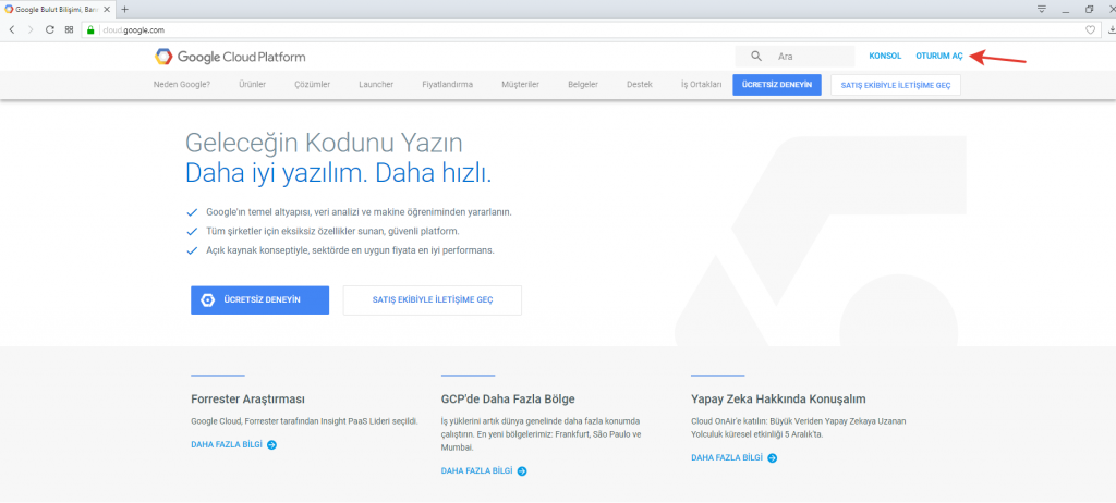 Google Cloud Ana Sayfa