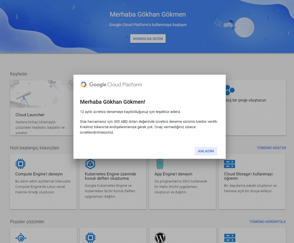Google Cloud Ücretsiz Deneme